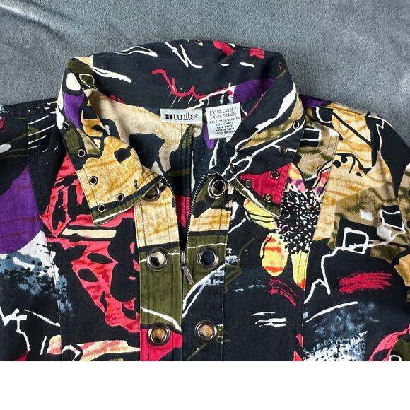 Wearable Art jacket women's size XL by Units cotton zipup colorful with grommets - Picture 9 of 14